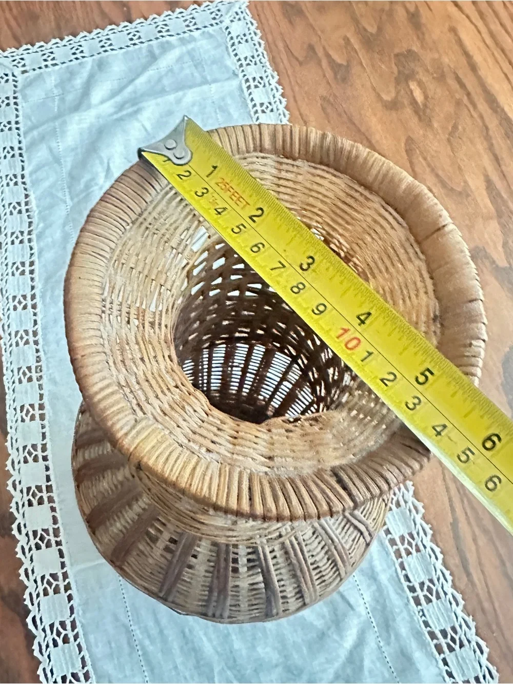 Vintage wicker rattan vase boho